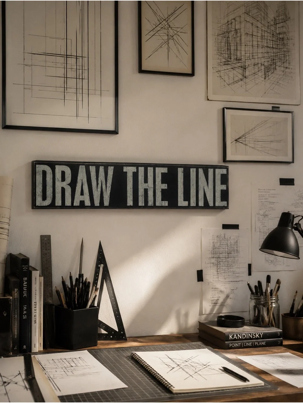 Primitives by Kathy Draw The Line Black & Cream Box Wall/Free standing Art Sign